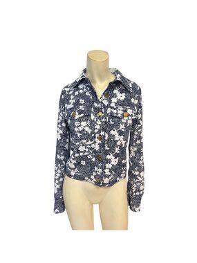 Michael Kors Womens Navy  Floral Button-Up Jacket XXS